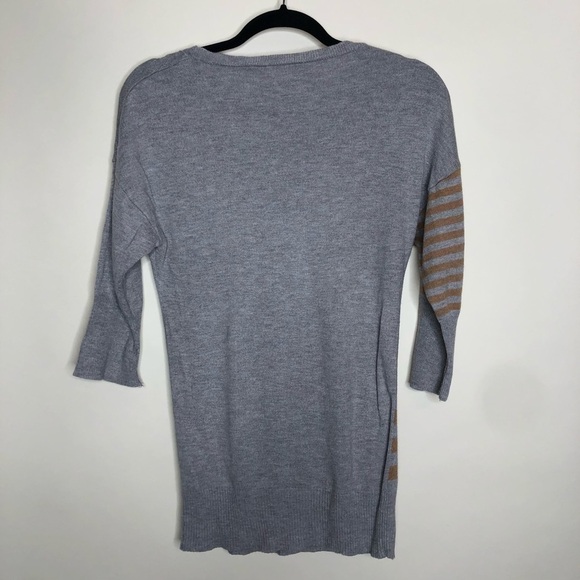 Smart SET Grey & Brown Striped V-neck 3/4 Sleeve Pullover Lightweight Sweater - Picture 4 of 13